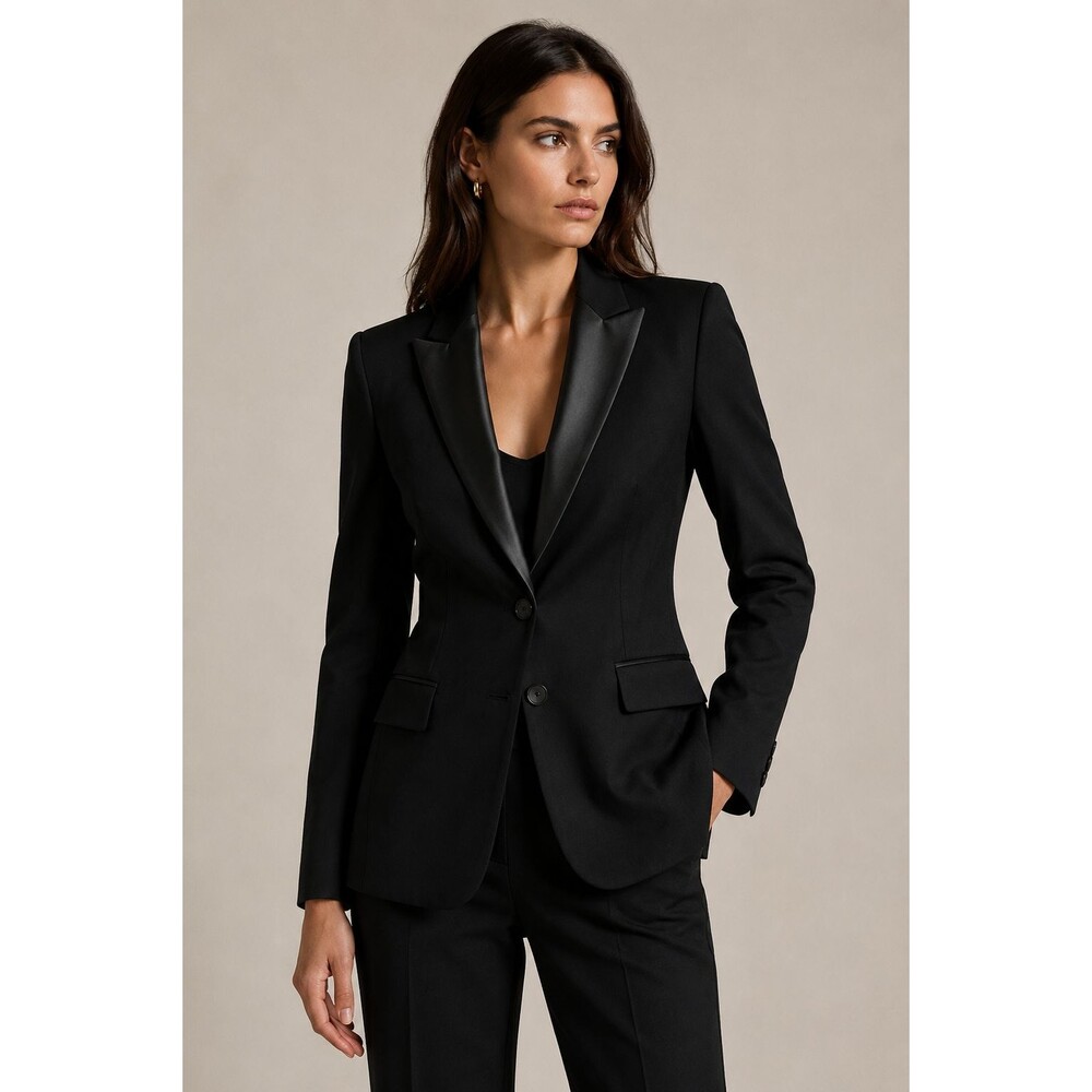 RALPH Ralph Lauren Women's Black 100% Wool Tuxedo Blazer Satin Lapel Size Medium